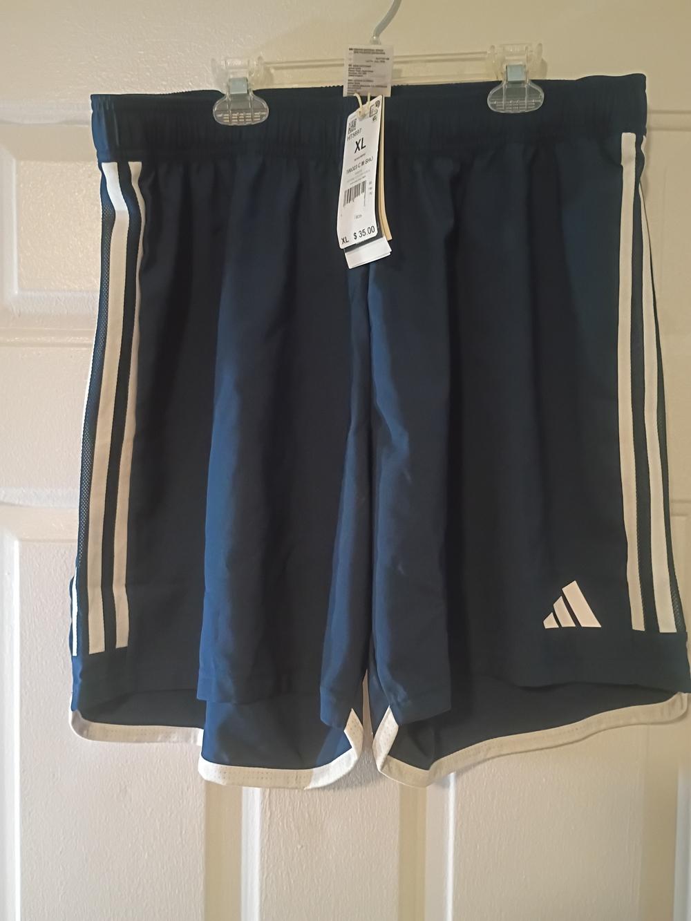 adidas Navy Blue Athletic Shorts with White Stripes